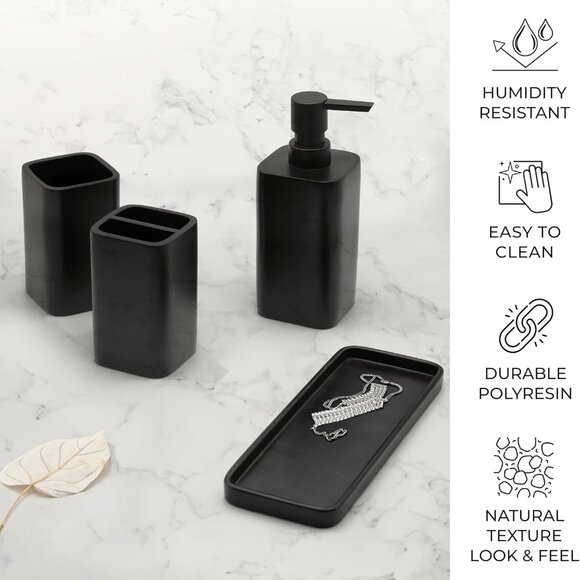 Modern Matte Black Bathroom Vanity Set - Includes Lotion Pump and Tumbler - Picture 6 of 7